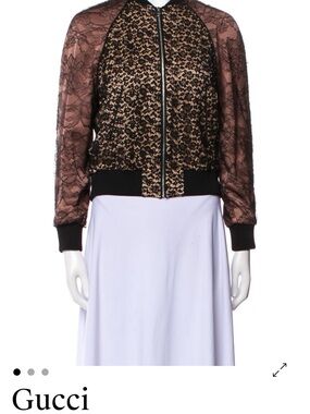 Gucci Black and Nude Lace Bomber Jacket with Sheer Sleeves